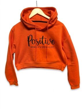 SHEIN "Positive Mind Vibes Life" Bright Orange Cropped Hoodie | Women Size L